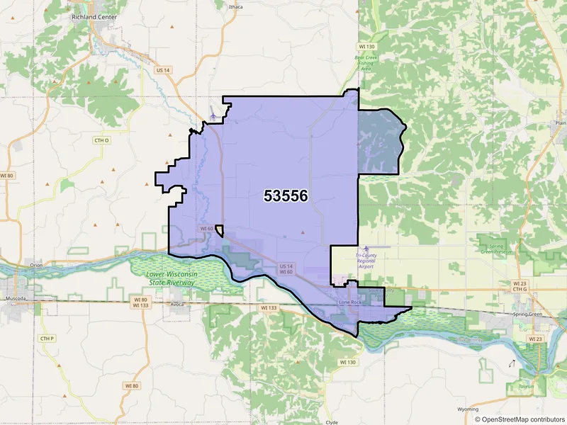 Map of ZIP Code 53556 — Lone Rock, WI