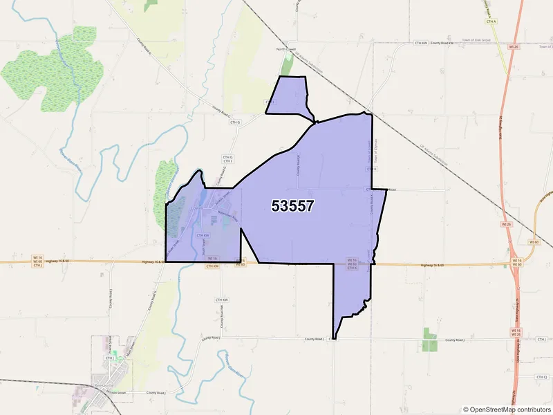 Map of ZIP Code 53557 — Lowell, WI