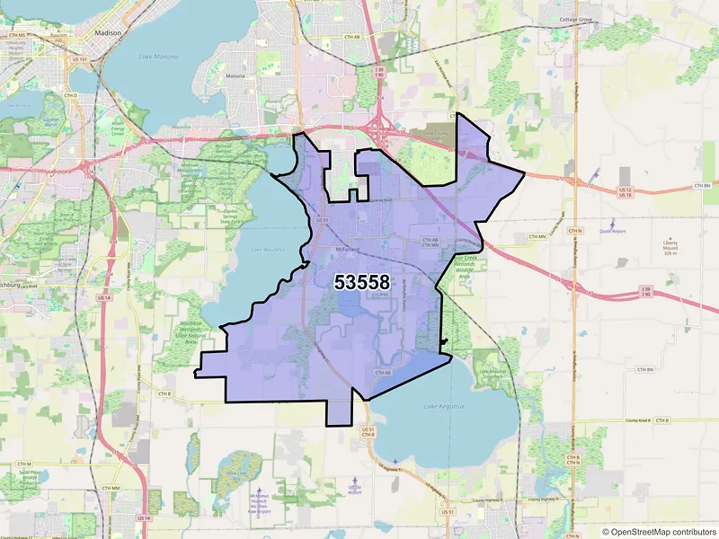 Map of ZIP Code 53558 — Mcfarland, WI