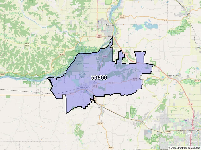 Map of Mazomanie, Wisconsin and ZIP codes