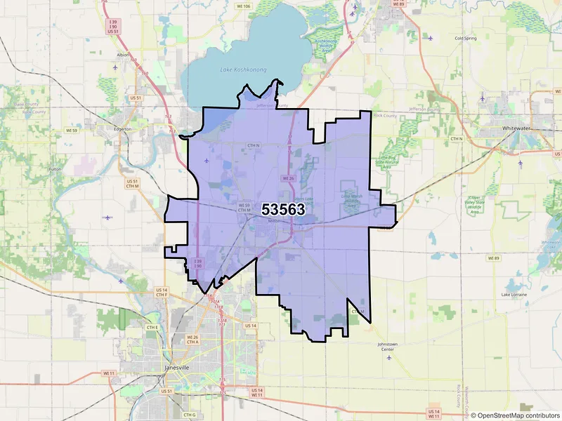 Map of ZIP Code 53563 — Milton, WI