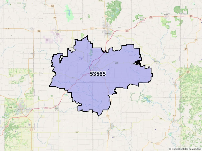 Map of ZIP Code 53565 — Mineral Point, WI