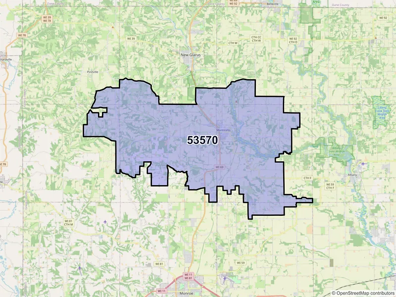 Map of ZIP Code 53570 — Monticello, WI