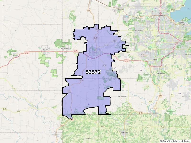 Map of ZIP Code 53572 — Mount Horeb, WI