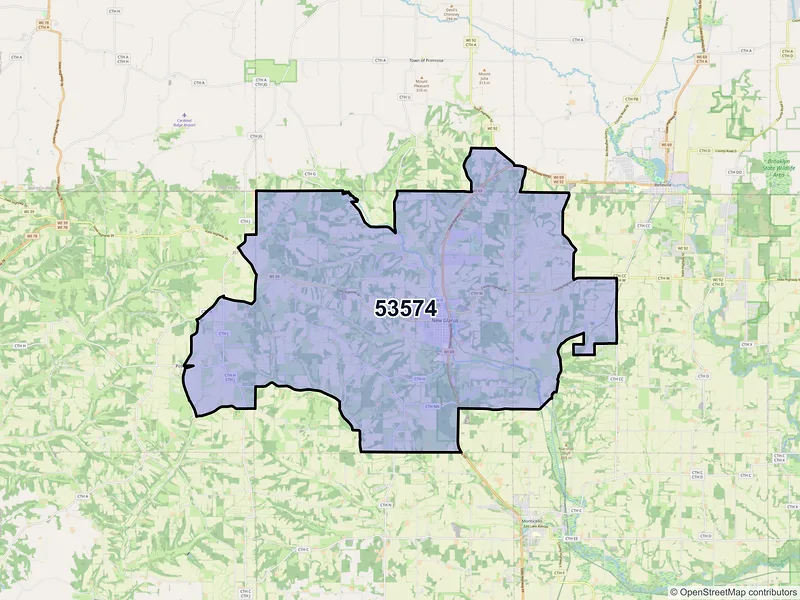 Map of ZIP Code 53574 — New Glarus, WI