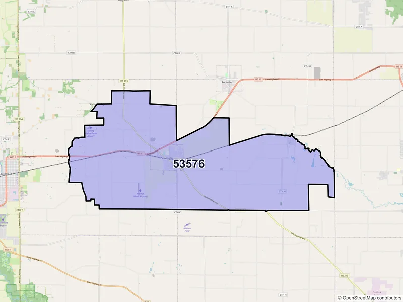 Map of Orfordville, Wisconsin and ZIP codes