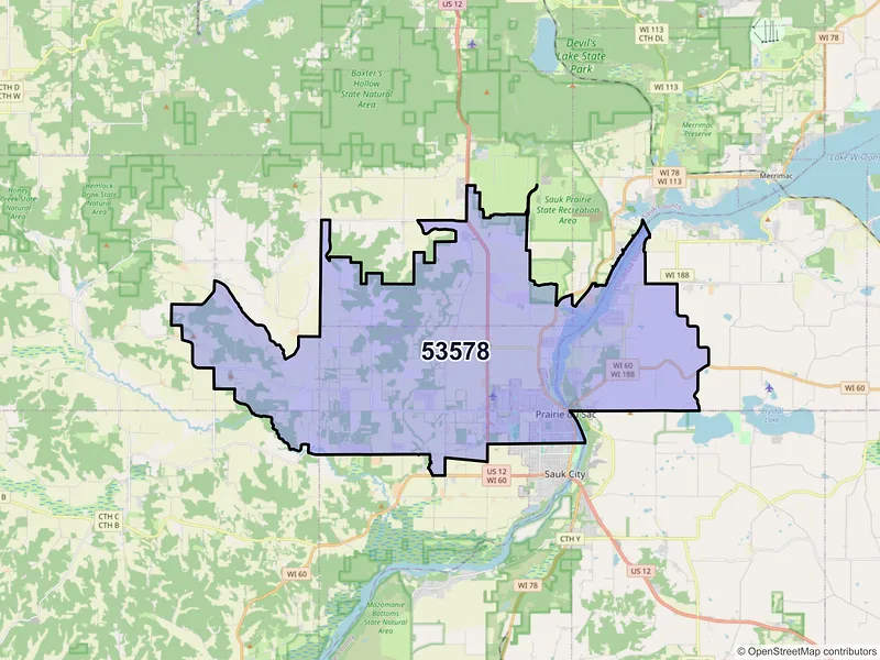 Map of ZIP Code 53578 — Prairie Du Sac, WI