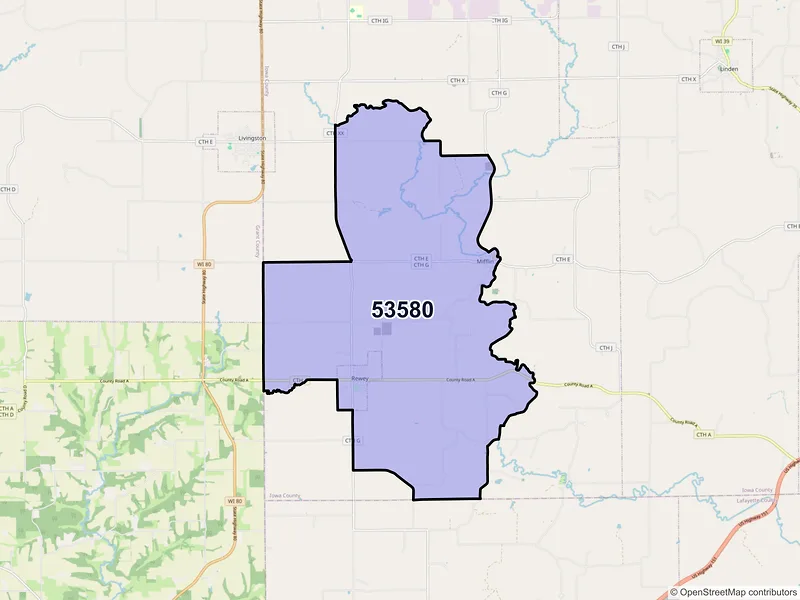 Map of ZIP Code 53580 — Rewey, WI