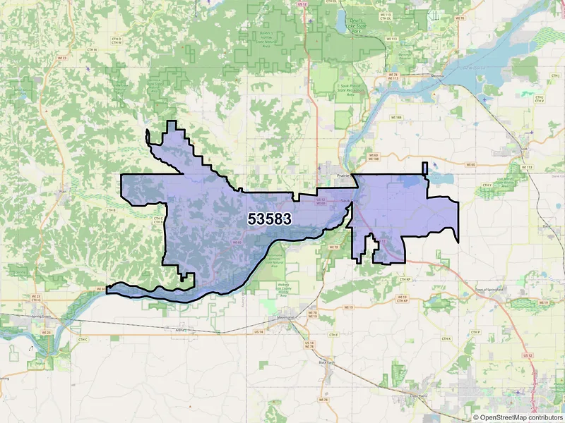 Map of Sauk City, Wisconsin and ZIP codes
