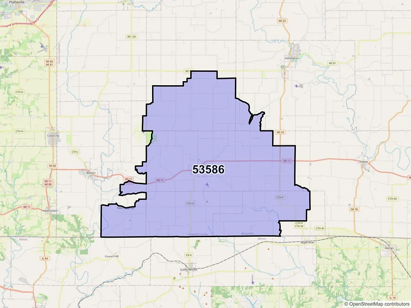 Map of ZIP Code 53586 — Shullsburg, WI