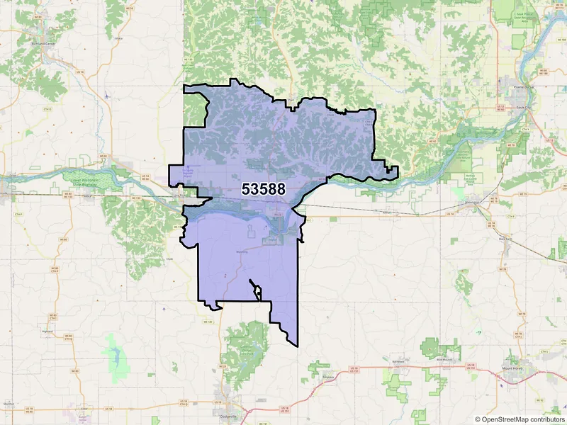 Map of Spring Green, Wisconsin and ZIP codes
