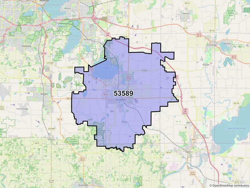 Map of ZIP Code 53589 — Stoughton, WI