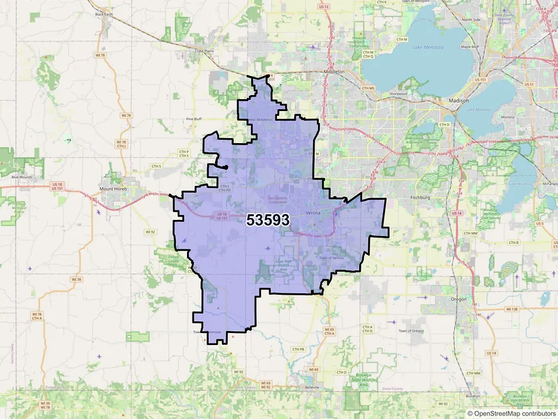 Map of ZIP Code 53593 — Verona, WI