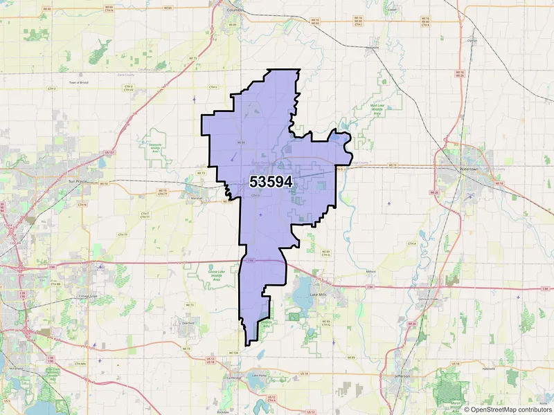 Map of ZIP Code 53594 — Waterloo, WI