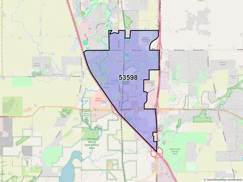 Map of Windsor, Wisconsin and ZIP codes