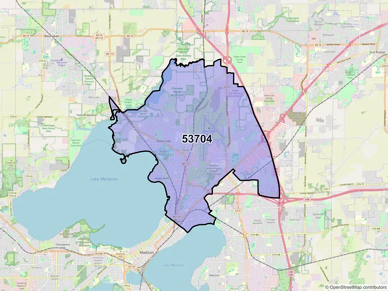 Map of ZIP Code 53704 — Madison, WI