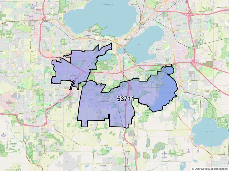 Map of ZIP Code 53711 — Madison, WI
