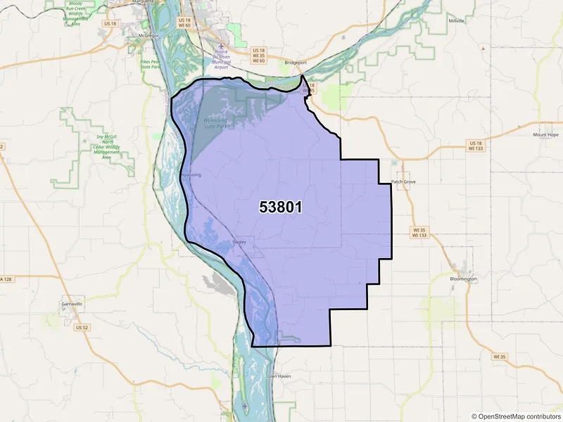 Map of ZIP Code 53801 — Bagley, WI