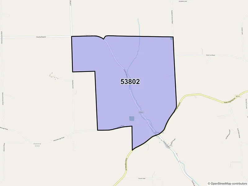 Map of Beetown, Wisconsin and ZIP codes
