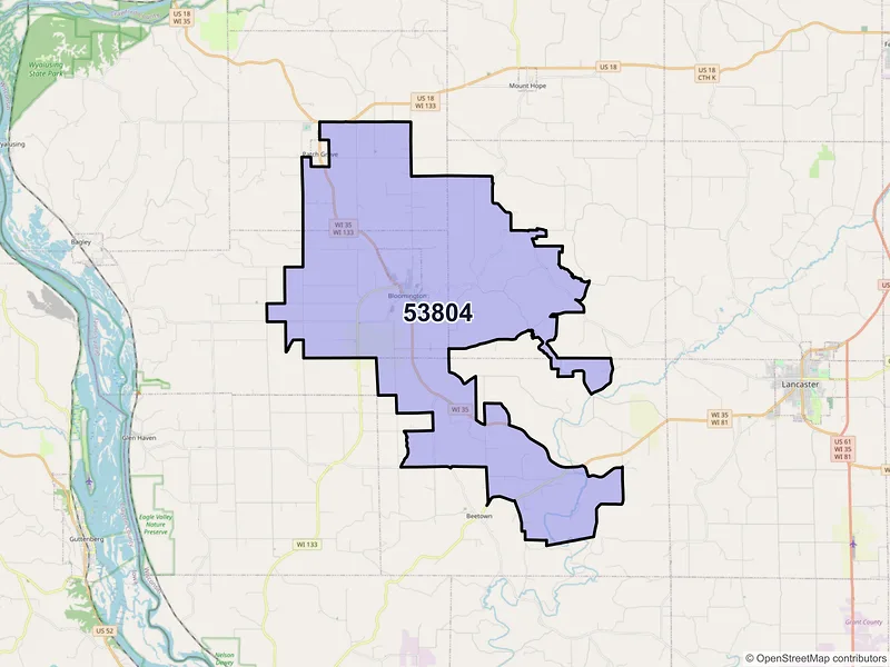 Map of ZIP Code 53804 — Bloomington, WI