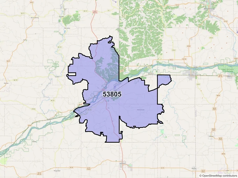 Map of ZIP Code 53805 — Boscobel, WI