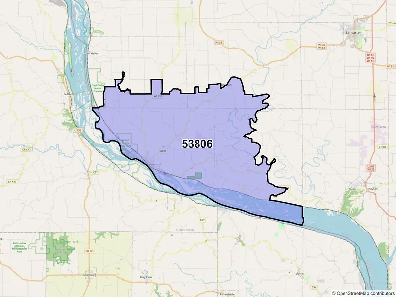 Map of ZIP Code 53806 — Cassville, WI