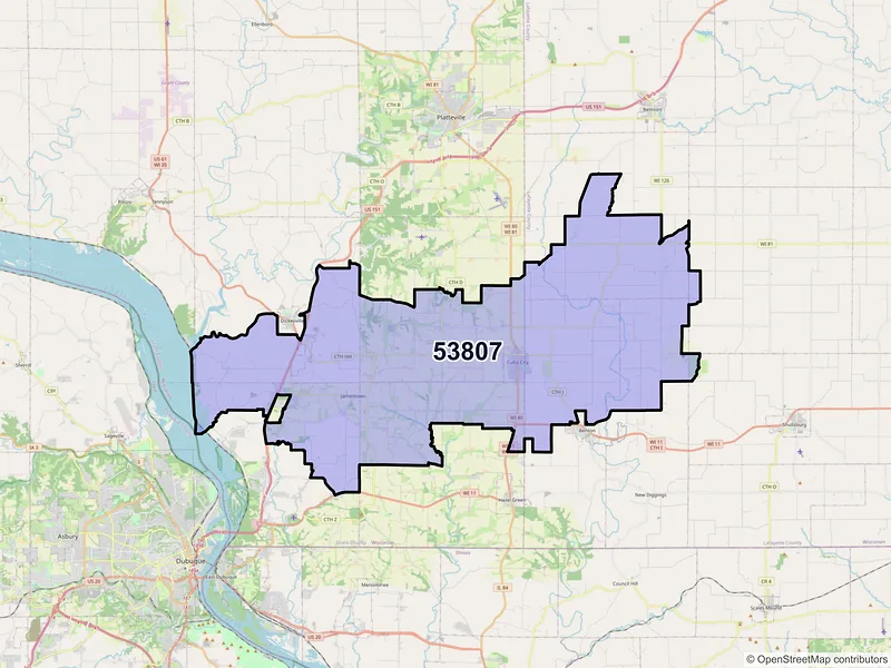 Map of ZIP Code 53807 — Cuba City, WI