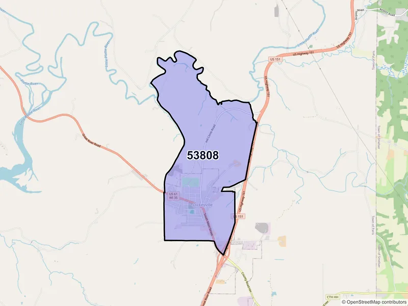 Map of Dickeyville, Wisconsin and ZIP codes