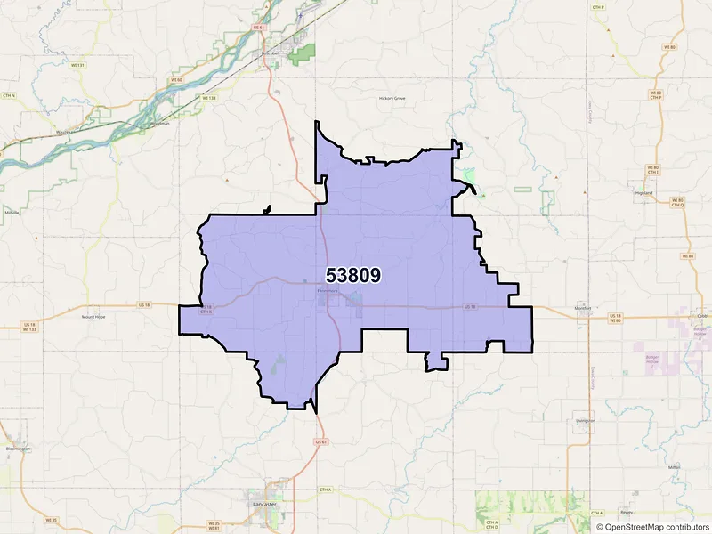 Map of ZIP Code 53809 — Fennimore, WI