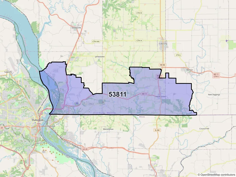 Map of ZIP Code 53811 — Hazel Green, WI