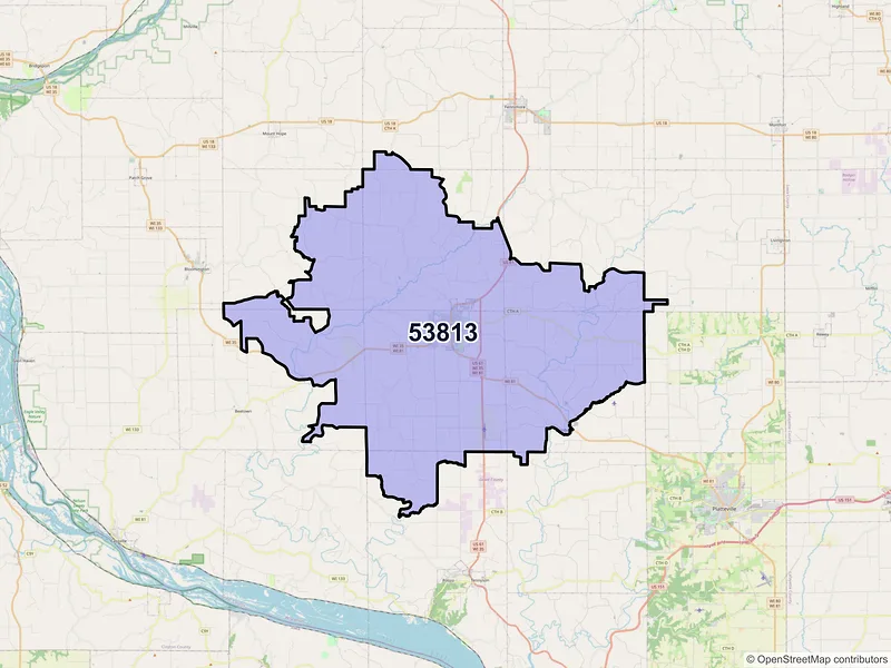 Map of ZIP Code 53813 — Lancaster, WI