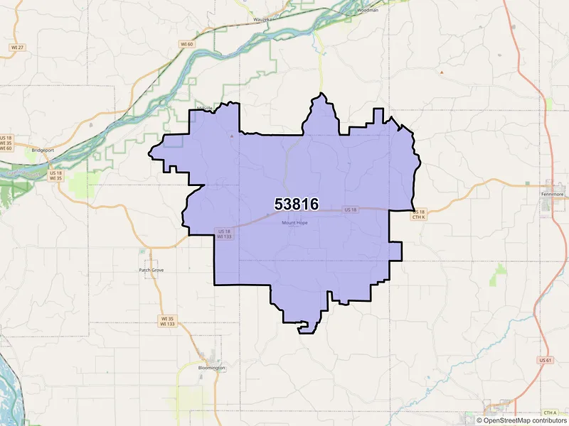 Map of ZIP Code 53816 — Mount Hope, WI