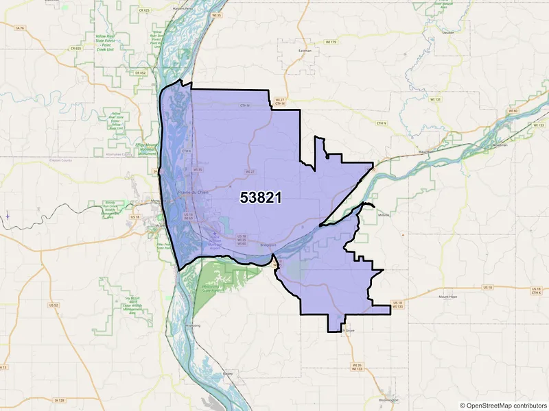 Map of ZIP Code 53821 — Prairie Du Chien, WI