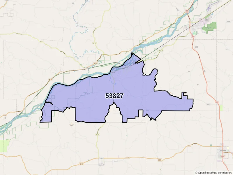 Map of ZIP Code 53827 — Woodman, WI