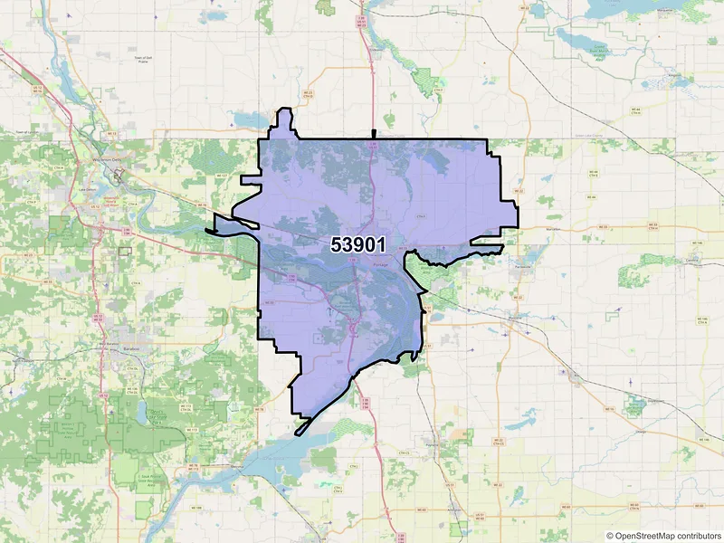 Map of ZIP Code 53901 — Portage, WI