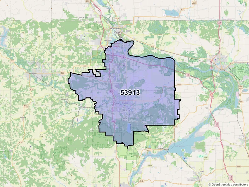 Map of ZIP Code 53913 — Baraboo, WI
