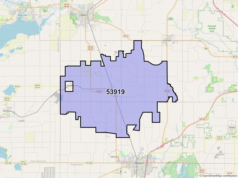 Map of ZIP Code 53919 — Brandon, WI