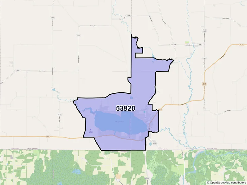 Map of ZIP Code 53920 — Briggsville, WI