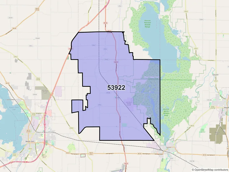 Map of ZIP Code 53922 — Burnett, WI