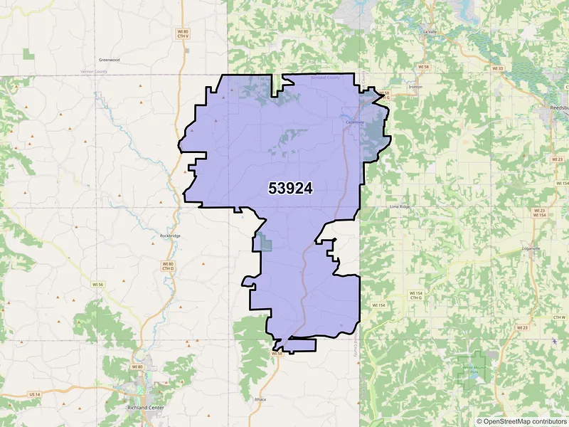 Map of Cazenovia, Wisconsin and ZIP codes