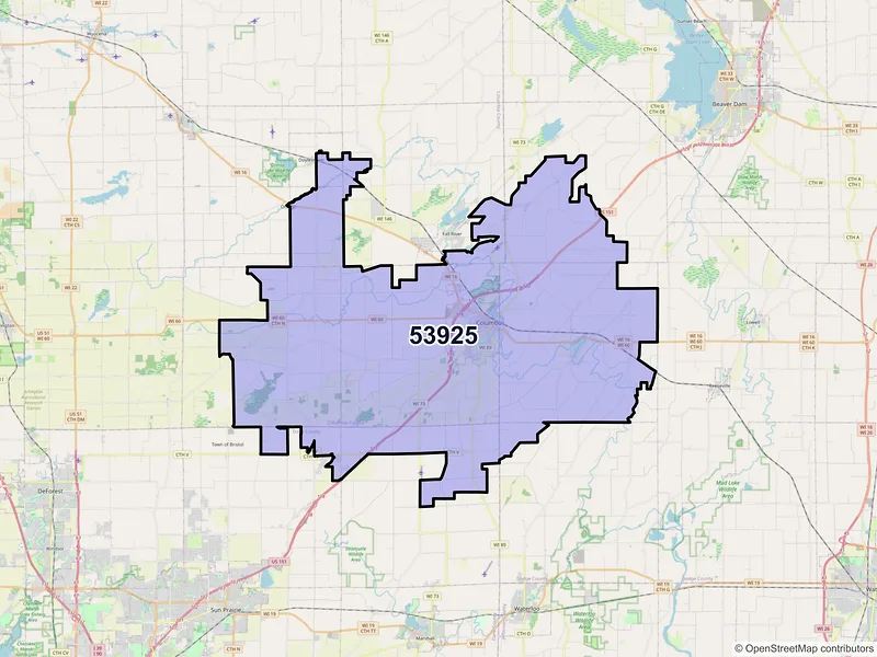 Map of ZIP Code 53925 — Columbus, WI