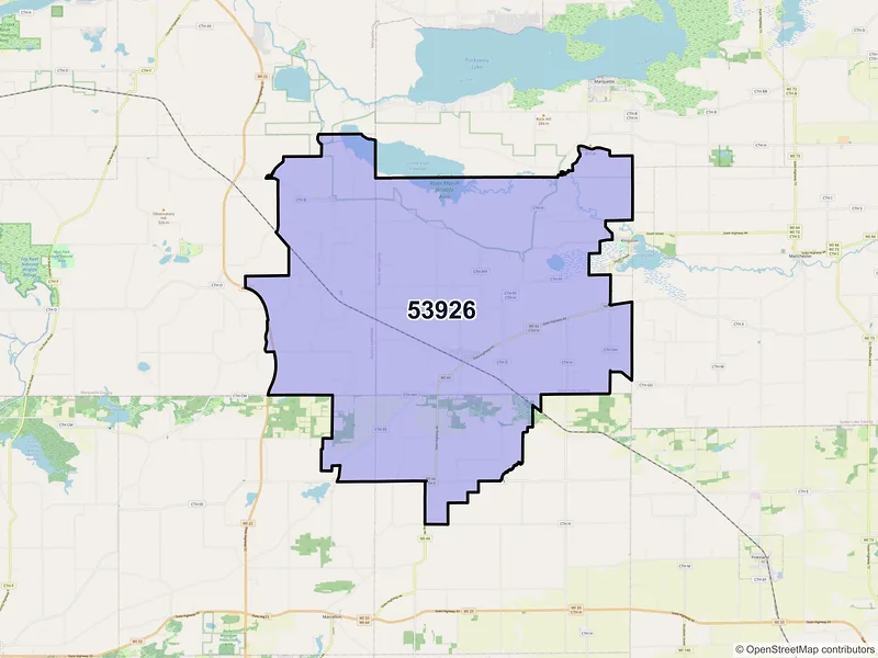 Map of Dalton, Wisconsin and ZIP codes