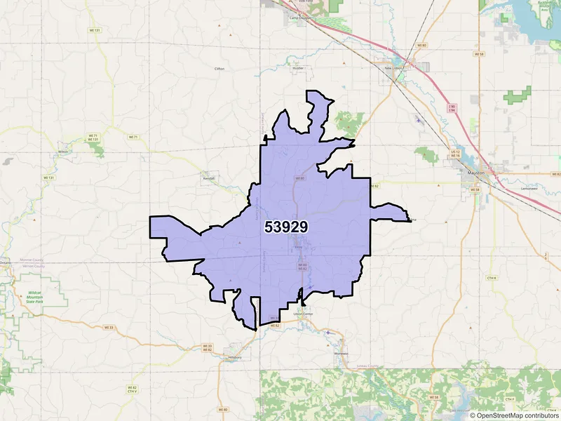 Map of ZIP Code 53929 — Elroy, WI