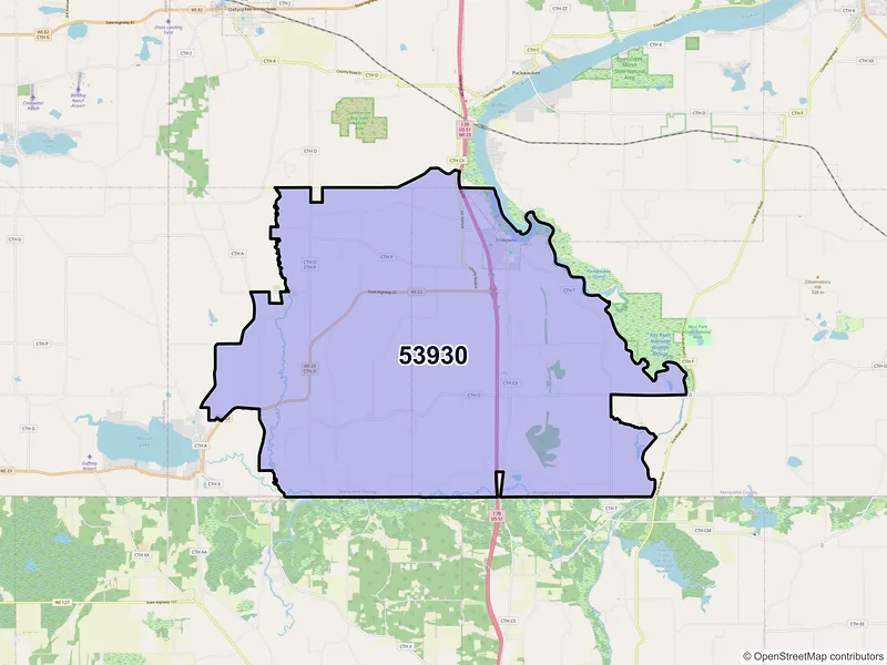 Map of Endeavor, Wisconsin and ZIP codes