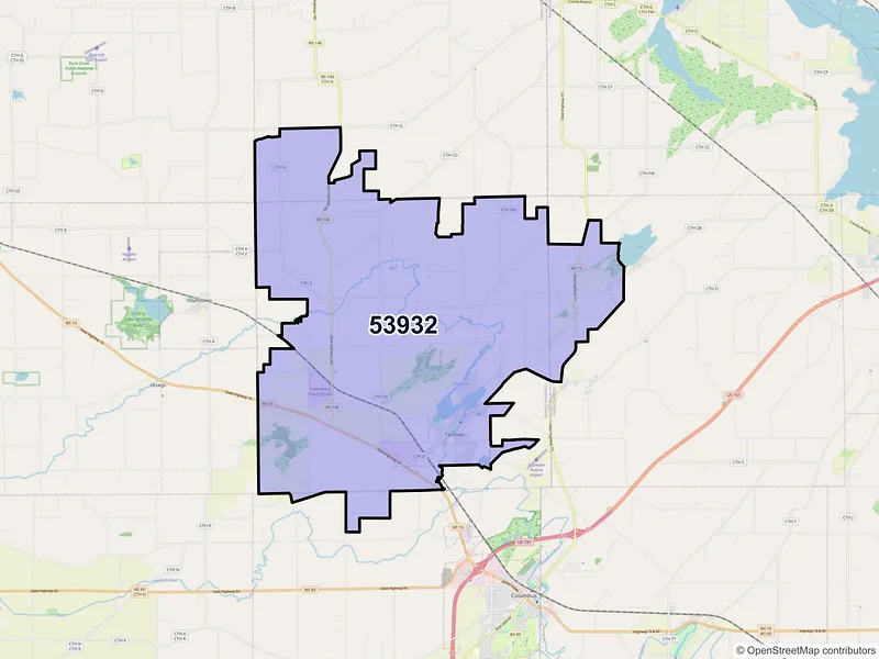 Map of ZIP Code 53932 — Fall River, WI