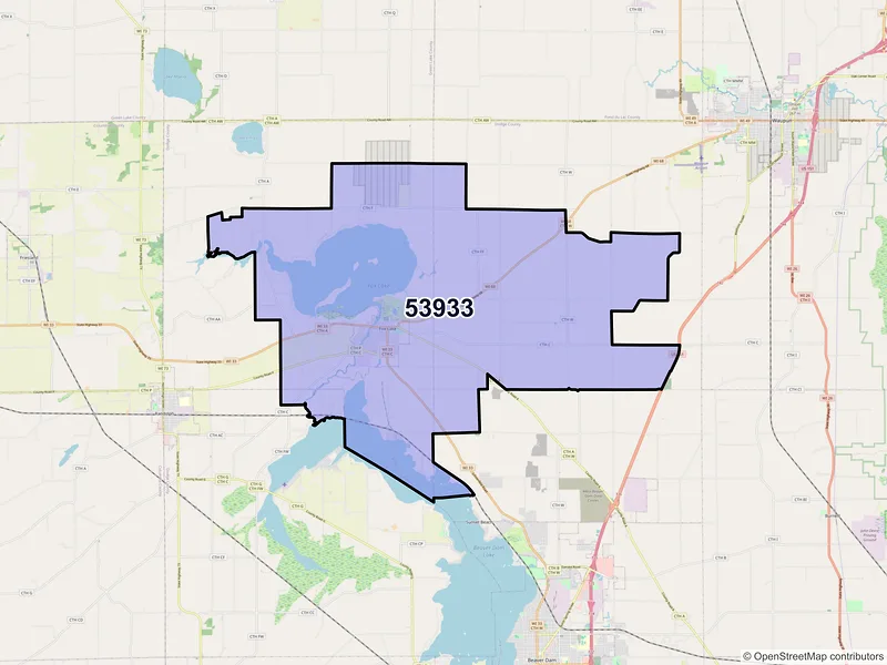 Map of ZIP Code 53933 — Fox Lake, WI