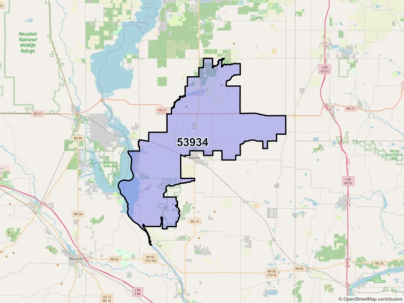 Map of ZIP Code 53934 — Friendship, WI