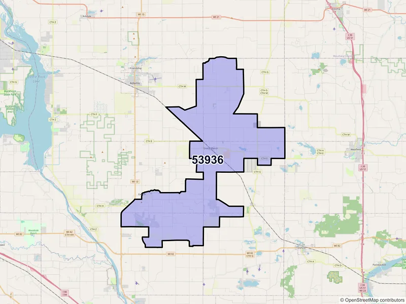 Map of ZIP Code 53936 — Grand Marsh, WI