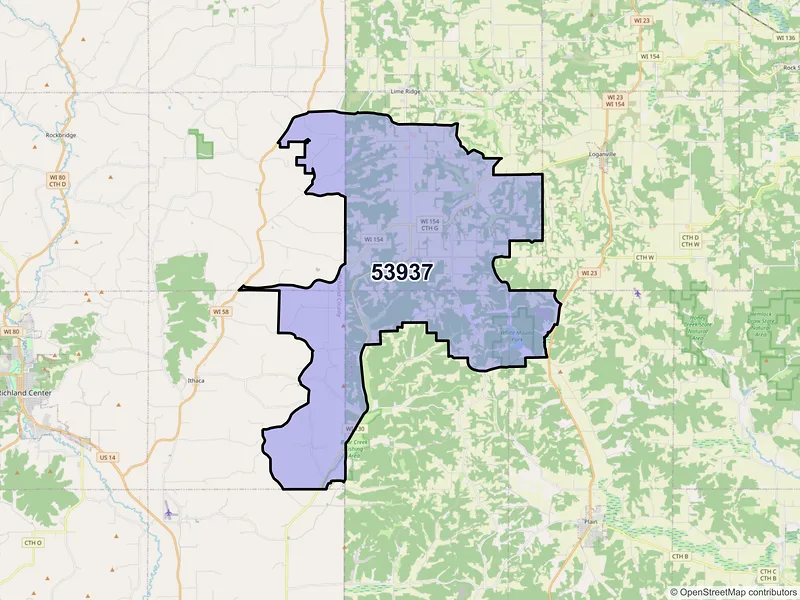 Map of ZIP Code 53937 — Hillpoint, WI