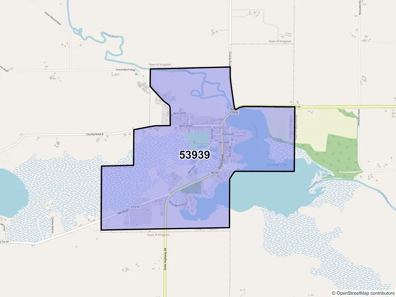 Map of Kingston, Wisconsin and ZIP codes